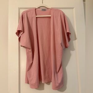 Pink open-front kimono cardigan with short, draped sleeves